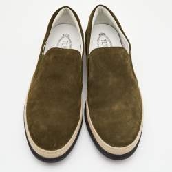 Pre Owned Tod's Olive Green Suede Slip on Loafers Size 44.5