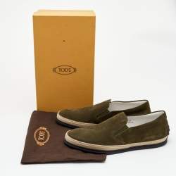 Pre Owned Tod's Olive Green Suede Slip on Loafers Size 44.5