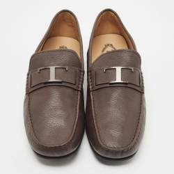 Pre Owned Tod's Brown Leather T Logo Slip On Loafers Size 44.5