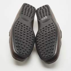 Pre Owned Tod's Brown Leather T Logo Slip On Loafers Size 44.5