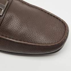 Pre Owned Tod's Brown Leather T Logo Slip On Loafers Size 44.5