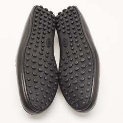Pre Owned Tod's Black Leather Double T Slip On Loafers Size 44