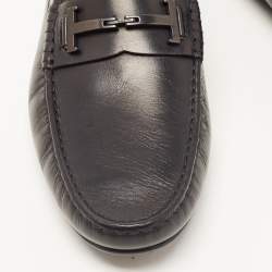 Pre Owned Tod's Black Leather Double T Slip On Loafers Size 44