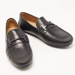 Pre Owned Tod's Black Leather Double T Slip On Loafers Size 44