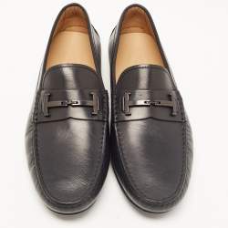 Pre Owned Tod's Black Leather Double T Slip On Loafers Size 44