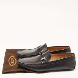 Pre Owned Tod's Black Leather Double T Slip On Loafers Size 44