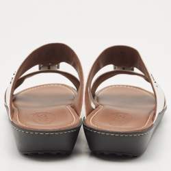 Tod's White Lizard Embossed Leather Buckle Detail Slide Sandals Size 44