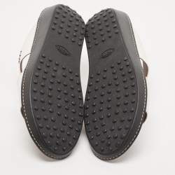 Tod's White Lizard Embossed Leather Buckle Detail Slide Sandals Size 44