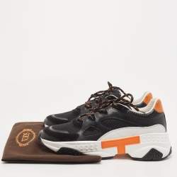 Tod's Black/Orange Mesh and Leather Chunky Platform Sneakers Size 42