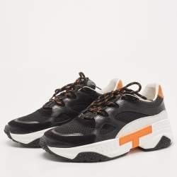 Tod's Black/Orange Mesh and Leather Chunky Platform Sneakers Size 42