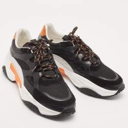 Tod's Black/Orange Mesh and Leather Chunky Platform Sneakers Size 42
