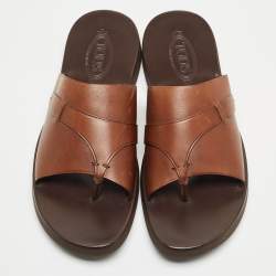 Tod's Brown Leather Slide Sandals Size 45.5