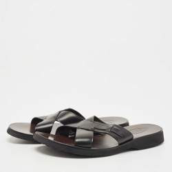 Tod's Black Leather Crossed Strap Slider Sandals Size 45.5