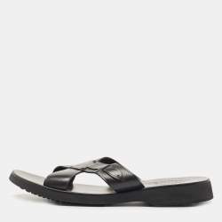Tod's Black Leather Crossed Strap Slider Sandals Size 45.5
