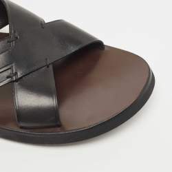Tod's Black Leather Crossed Strap Slider Sandals Size 45.5