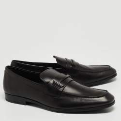 Pre Owned Tod's Black Leather T Slip On Loafers Size 47