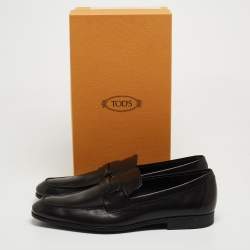 Pre Owned Tod's Black Leather T Slip On Loafers Size 47