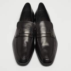 Pre Owned Tod's Black Leather T Slip On Loafers Size 47