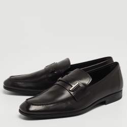 Pre Owned Tod's Black Leather T Slip On Loafers Size 47