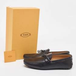 Tod's Black Leather Bow Slip On Loafers Size 47
