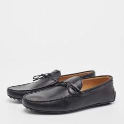 Tod's Black Leather Bow Slip On Loafers Size 47