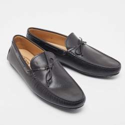 Tod's Black Leather Bow Slip On Loafers Size 47
