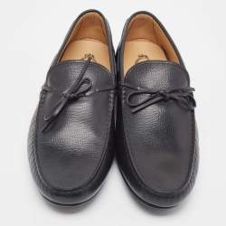 Tod's Black Leather Bow Slip On Loafers Size 47