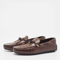 Pre Owned Tod's Brown Croc Embossed Leather Bow Slip On Loafers Size 44