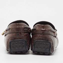 Pre Owned Tod's Brown Croc Embossed Leather Bow Slip On Loafers Size 44