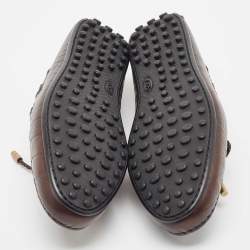 Pre Owned Tod's Brown Croc Embossed Leather Bow Slip On Loafers Size 44