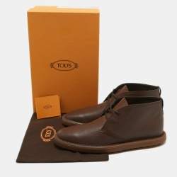 Pre Owned Tod's Dark Brown Leather Chukka Boots Size 45.5