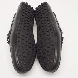 Pre Owned Tod's Black Leather City Gommino Bow Loafers Size 45.5