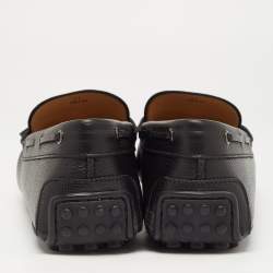 Pre Owned Tod's Black Leather City Gommino Bow Loafers Size 45.5