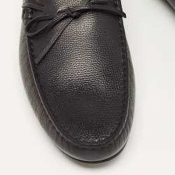 Pre Owned Tod's Black Leather City Gommino Bow Loafers Size 45.5