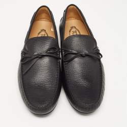 Pre Owned Tod's Black Leather City Gommino Bow Loafers Size 45.5