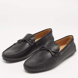 Pre Owned Tod's Black Leather City Gommino Bow Loafers Size 45.5