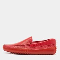 Tod's Red Leather Slip On Loafers Size 41