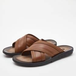 Tod's Brown Leather Cross Strap Flat Sandals Size 40