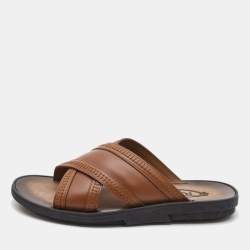 Tod's Brown Leather Cross Strap Flat Sandals Size 40