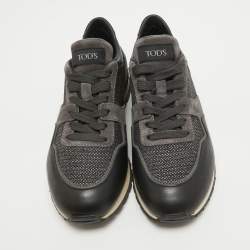 Tod's Black/Grey Leather and Suede Low Top Sneakers Size 40