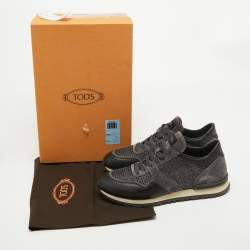 Tod's Black/Grey Leather and Suede Low Top Sneakers Size 40