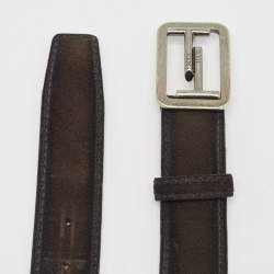 Tod's Dark Brown Suede Double T Buckle Belt 95CM