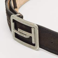 Tod's Dark Brown Suede Double T Buckle Belt 95CM