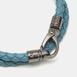 Pre Owned Tod's MyColors Blue Leather Gunmetal Tone Wrap Bracelet