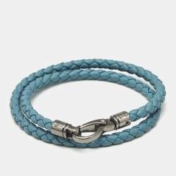 Tod's MyColors Blue Leather Gunmetal Tone Wrap Bracelet