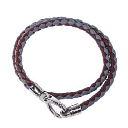 Pre Owned Tod's Mycolors Bicolor Woven Leather Silver Tone Double Wrap Bracelet        