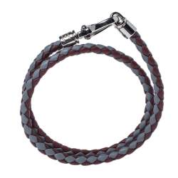 Pre Owned Tod's Mycolors Bicolor Woven Leather Silver Tone Double Wrap Bracelet        
