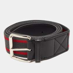 Tod's Dark Grey/Red Fabric and Leather Belt 105CM