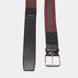Tod's Dark Grey/Red Fabric and Leather Belt 105CM