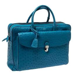 Tod's Blue Ostrich Classic Briefcase